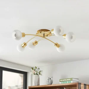 Lindby Agmar plafonnier, laiton, à 6 lampes^ Lampes Modernes