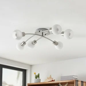 Lindby Agmar plafonnier, nickel, à 6 lampes^ Lampes Modernes