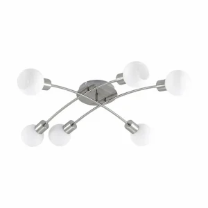 Lindby Agmar plafonnier, nickel, à 6 lampes^ Lampes Modernes