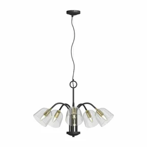 Lucande Anjita suspension, verre, 5 lampes^ Lampes Vintage